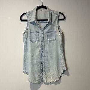 Japna Denim Blue Sleeveless Button-Down Shirt